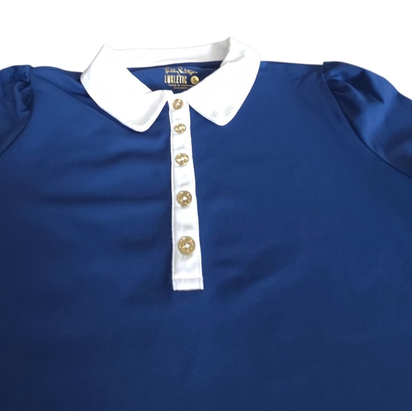 Lilly Pulitzer Luxeletic Frida Puff Sleeve Blue Polo Shirt Women's Size Small - Picture 7 of 15